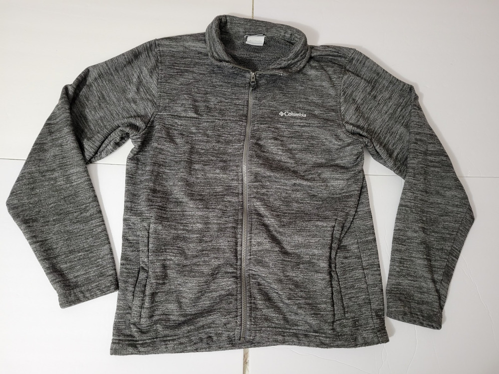 Columbia Womens L Gray Space Dye Full Zip Jacket Mock Neck Pockets Lightweight